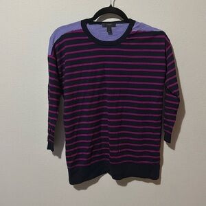 J.Crew 100% Merino Wool lightweight pullover striped sweater EUC SM. 3/4 sleeve